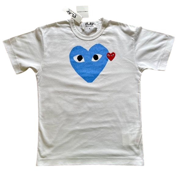 Comme des Garçons Blue Heart on White T-Shirt