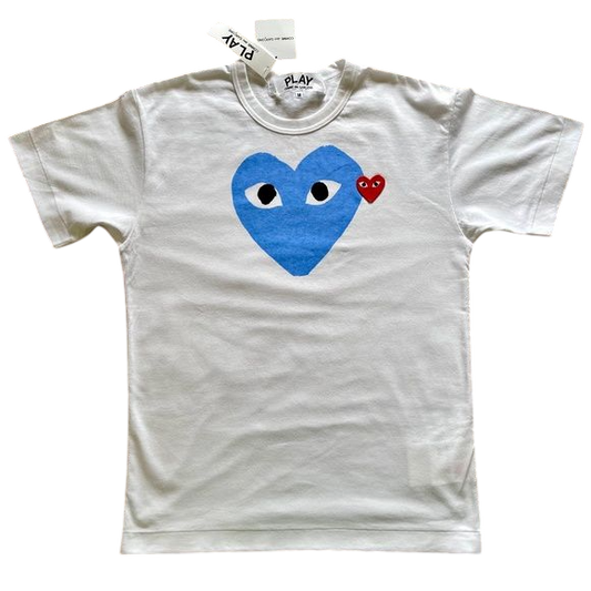 Comme des Garçons Blue Heart on White T-Shirt
